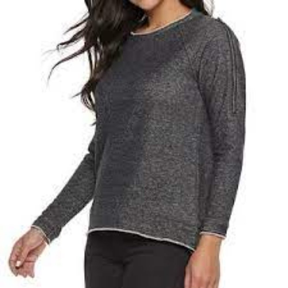 Rock & Republic Womens Black Gray Sweatshirt XL Zipper Accent Retro Punk Grunge